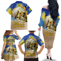 Van Gogh Style Skull Family Matching Off Shoulder Long Sleeve Dress and Hawaiian Shirt Hello My Friend - Wonder Print Shop