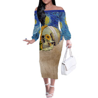 Van Gogh Style Skull Family Matching Off Shoulder Long Sleeve Dress and Hawaiian Shirt Hello My Friend - Wonder Print Shop