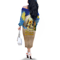 Van Gogh Style Skull Family Matching Off Shoulder Long Sleeve Dress and Hawaiian Shirt Hello My Friend - Wonder Print Shop