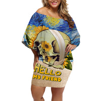 Van Gogh Style Skull Family Matching Off Shoulder Short Dress and Hawaiian Shirt Hello My Friend - Wonder Print Shop