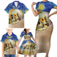 Van Gogh Style Skull Family Matching Short Sleeve Bodycon Dress and Hawaiian Shirt Hello My Friend - Wonder Print Shop