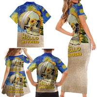 Van Gogh Style Skull Family Matching Short Sleeve Bodycon Dress and Hawaiian Shirt Hello My Friend - Wonder Print Shop