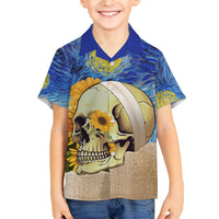 Van Gogh Style Skull Family Matching Short Sleeve Bodycon Dress and Hawaiian Shirt Hello My Friend - Wonder Print Shop
