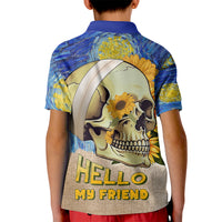 Van Gogh Style Skull Kid Polo Shirt Hello My Friend - Wonder Print Shop