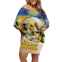Van Gogh Style Skull Off Shoulder Short Dress Hello My Friend - Wonder Print Shop