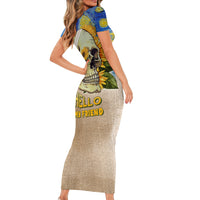Van Gogh Style Skull Short Sleeve Bodycon Dress Hello My Friend - Wonder Print Shop
