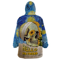 Van Gogh Style Skull Wearable Blanket Hoodie Hello My Friend - Wonder Print Shop