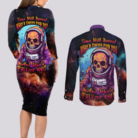Time Will Reveal Who's There For You And Who's Full Of Shit Couples Matching Long Sleeve Bodycon Dress and Long Sleeve Button Shirts - Wonder Print Shop