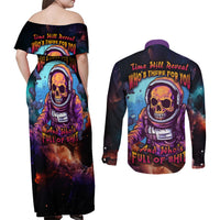 Time Will Reveal Who's There For You And Who's Full Of Shit Couples Matching Off Shoulder Maxi Dress and Long Sleeve Button Shirts - Wonder Print Shop