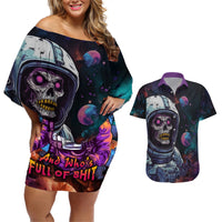 Time Will Reveal Who's There For You And Who's Full Of Shit Couples Matching Off Shoulder Short Dress and Hawaiian Shirt - Wonder Print Shop