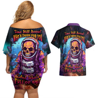 Time Will Reveal Who's There For You And Who's Full Of Shit Couples Matching Off Shoulder Short Dress and Hawaiian Shirt - Wonder Print Shop