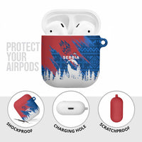 Serbia Christmas AirPods Case with Wolf Howling Moon Serbian Flag and Red Blue White Winter Forest Pattern Design - Wonder Print Shop