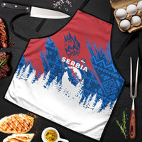 Serbia Christmas Apron with Wolf Howling Moon Serbian Flag and Red Blue White Winter Forest Pattern Design - Wonder Print Shop