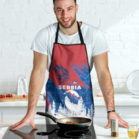 Serbia Christmas Apron with Wolf Howling Moon Serbian Flag and Red Blue White Winter Forest Pattern Design - Wonder Print Shop