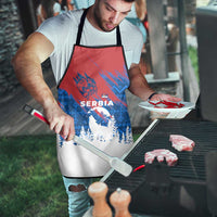 Serbia Christmas Apron with Wolf Howling Moon Serbian Flag and Red Blue White Winter Forest Pattern Design - Wonder Print Shop
