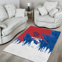 Serbia Christmas Area Rug with Wolf Howling Moon Serbian Flag and Red Blue White Winter Forest Pattern Design - Wonder Print Shop