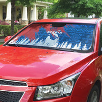 Serbia Christmas Auto Sun Shade with Wolf Howling Moon Serbian Flag and Red Blue White Winter Forest Pattern Design - Wonder Print Shop