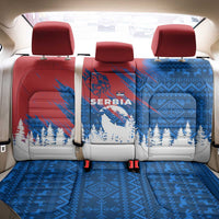 Serbia Christmas Back Car Seat Cover with Wolf Howling Moon Serbian Flag and Red Blue White Winter Forest Pattern Design - Wonder Print Shop