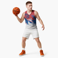 Serbia Christmas Basketball Jersey with Wolf Howling Moon Serbian Flag and Red Blue White Winter Forest Pattern Design - Wonder Print Shop