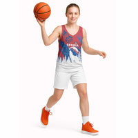 Serbia Christmas Basketball Jersey with Wolf Howling Moon Serbian Flag and Red Blue White Winter Forest Pattern Design - Wonder Print Shop