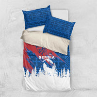 Serbia Christmas Bedding Set with Wolf Howling Moon Serbian Flag and Red Blue White Winter Forest Pattern Design - Wonder Print Shop
