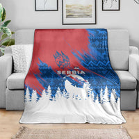 Serbia Christmas Blanket with Wolf Howling Moon Serbian Flag and Red Blue White Winter Forest Pattern Design - Wonder Print Shop