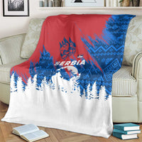 Serbia Christmas Blanket with Wolf Howling Moon Serbian Flag and Red Blue White Winter Forest Pattern Design - Wonder Print Shop