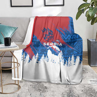 Serbia Christmas Blanket with Wolf Howling Moon Serbian Flag and Red Blue White Winter Forest Pattern Design - Wonder Print Shop
