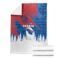 Serbia Christmas Blanket with Wolf Howling Moon Serbian Flag and Red Blue White Winter Forest Pattern Design - Wonder Print Shop
