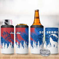 Serbia Christmas 4 in 1 Can Cooler Tumbler with Wolf Howling Moon Serbian Flag and Red Blue White Winter Forest Pattern Design - Wonder Print Shop