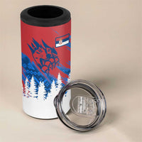 Serbia Christmas 4 in 1 Can Cooler Tumbler with Wolf Howling Moon Serbian Flag and Red Blue White Winter Forest Pattern Design - Wonder Print Shop