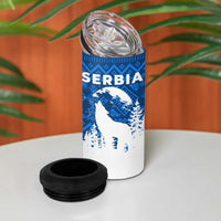 Serbia Christmas 4 in 1 Can Cooler Tumbler with Wolf Howling Moon Serbian Flag and Red Blue White Winter Forest Pattern Design - Wonder Print Shop