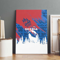 Serbia Christmas Canvas Wall Art with Wolf Howling Moon Serbian Flag and Red Blue White Winter Forest Pattern Design - Wonder Print Shop
