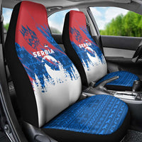 Serbia Christmas Car Seat Cover with Wolf Howling Moon Serbian Flag and Red Blue White Winter Forest Pattern Design - Wonder Print Shop