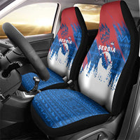 Serbia Christmas Car Seat Cover with Wolf Howling Moon Serbian Flag and Red Blue White Winter Forest Pattern Design - Wonder Print Shop