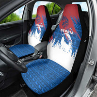 Serbia Christmas Car Seat Cover with Wolf Howling Moon Serbian Flag and Red Blue White Winter Forest Pattern Design - Wonder Print Shop
