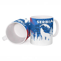 Serbia Christmas Ceramic Mug with Wolf Howling Moon Serbian Flag and Red Blue White Winter Forest Pattern Design - Wonder Print Shop