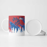 Serbia Christmas Ceramic Mug with Wolf Howling Moon Serbian Flag and Red Blue White Winter Forest Pattern Design - Wonder Print Shop