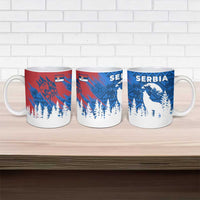 Serbia Christmas Ceramic Mug with Wolf Howling Moon Serbian Flag and Red Blue White Winter Forest Pattern Design - Wonder Print Shop