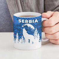 Serbia Christmas Ceramic Mug with Wolf Howling Moon Serbian Flag and Red Blue White Winter Forest Pattern Design - Wonder Print Shop