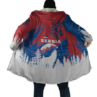 Serbia Christmas Cloak with Wolf Howling Moon Serbian Flag and Red Blue White Winter Forest Pattern Design - Wonder Print Shop