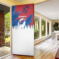 Serbia Christmas Door Cover with Wolf Howling Moon Serbian Flag and Red Blue White Winter Forest Pattern Design - Wonder Print Shop