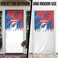 Serbia Christmas Door Cover with Wolf Howling Moon Serbian Flag and Red Blue White Winter Forest Pattern Design - Wonder Print Shop