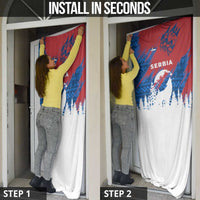 Serbia Christmas Door Cover with Wolf Howling Moon Serbian Flag and Red Blue White Winter Forest Pattern Design - Wonder Print Shop