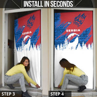Serbia Christmas Door Cover with Wolf Howling Moon Serbian Flag and Red Blue White Winter Forest Pattern Design - Wonder Print Shop