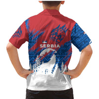 Serbia Christmas Family Matching Mermaid Dress and Hawaiian Shirt with Wolf Howling Moon Serbian Flag and Red Blue White Winter Forest Pattern Design - Wonder Print Shop