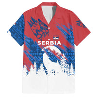Serbia Christmas Family Matching Puletasi and Hawaiian Shirt with Wolf Howling Moon Serbian Flag and Red Blue White Winter Forest Pattern Design - Wonder Print Shop