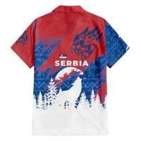 Serbia Christmas Family Matching Short Sleeve Bodycon Dress and Hawaiian Shirt with Wolf Howling Moon Serbian Flag and Red Blue White Winter Forest Pattern Design - Wonder Print Shop