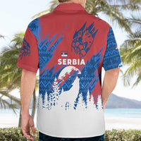 Serbia Christmas Hawaiian Shirt with Wolf Howling Moon Serbian Flag and Red Blue White Winter Forest Pattern Design - Wonder Print Shop