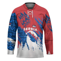 Serbia Christmas Hockey Jersey with Wolf Howling Moon Serbian Flag and Red Blue White Winter Forest Pattern Design - Wonder Print Shop